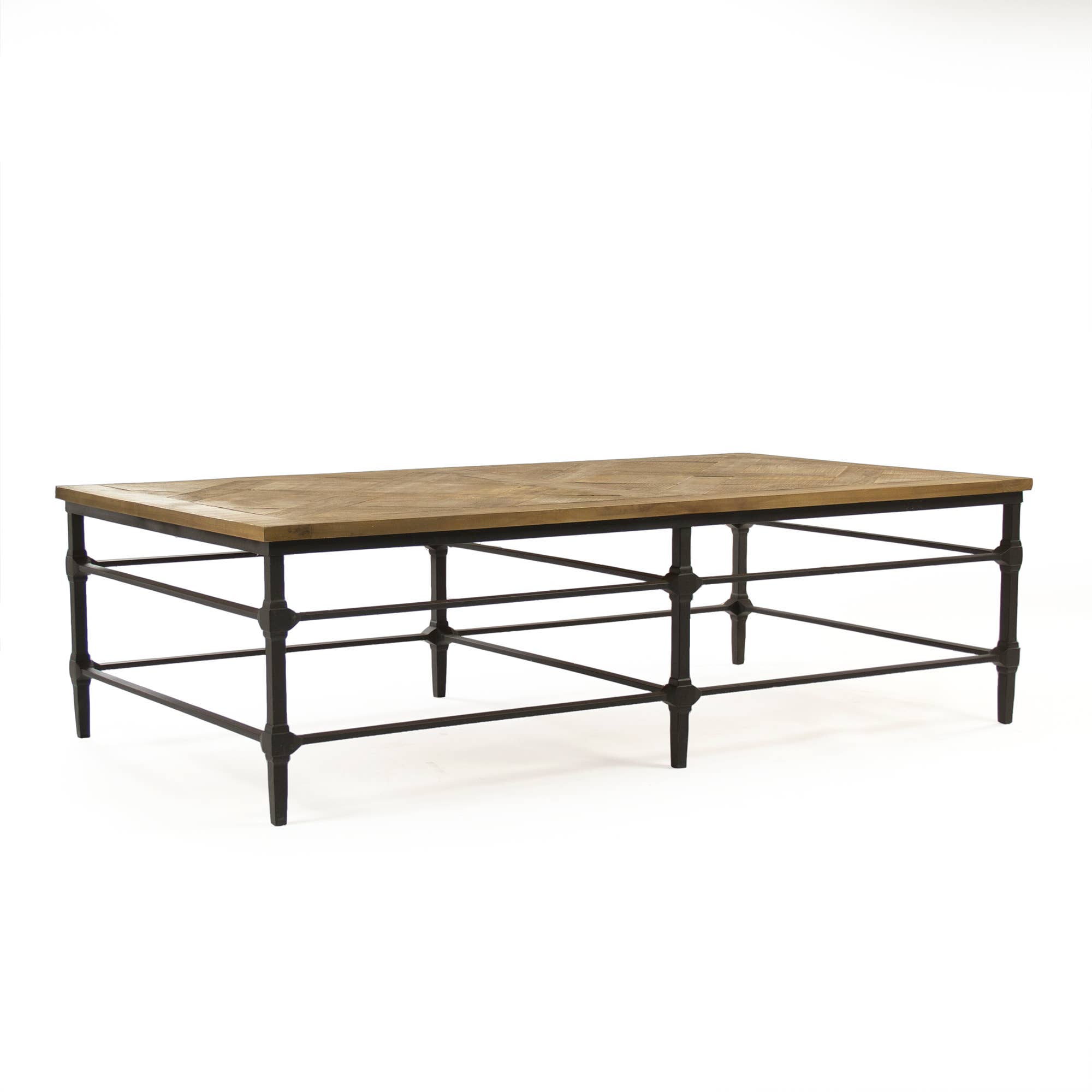 Distressed Pine Black Metal Aveline Coffee Table for wholesale on Faire1