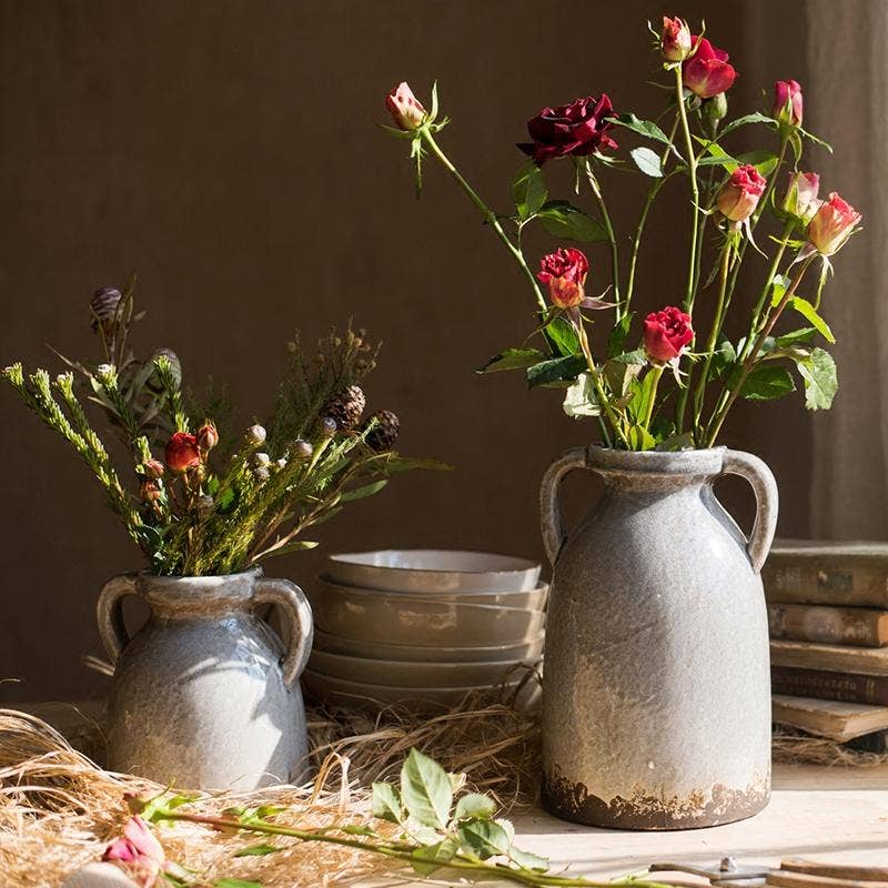 Rustic Reach - Vente Vases - Vase en poterie émaillée Binglie avec poignées2