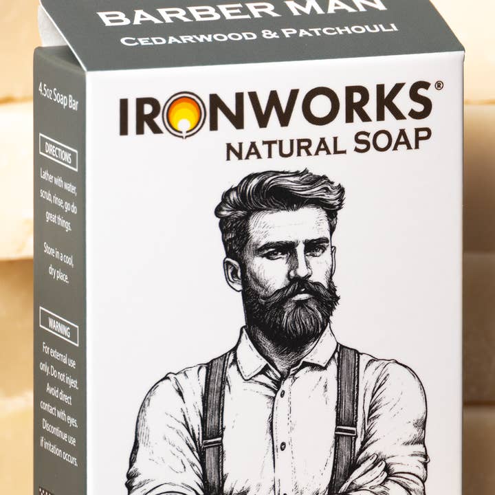 IRONWORKS Soap Company - Wholesale Bar Soap - Men's - Barber Man Soap – Cedarwood & Patchouli