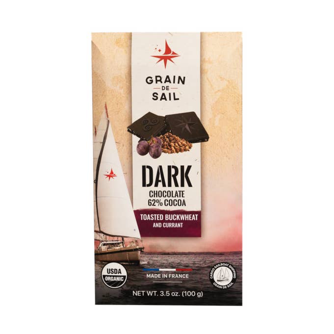 Dark Chocolate 62% of Cocoa Toasted Buckwheat and Currant for wholesale by Grain-de-sail