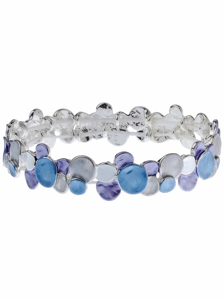 Silver Stretch Bracelet with Multi Colour Enamel Round Coins for wholesale by Oceanic Jewellers - Majique London