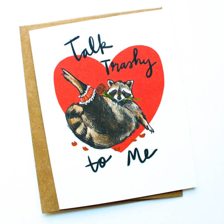 Trashy Raccoon Card for wholesale by Amy Hartelust Art and Illustration