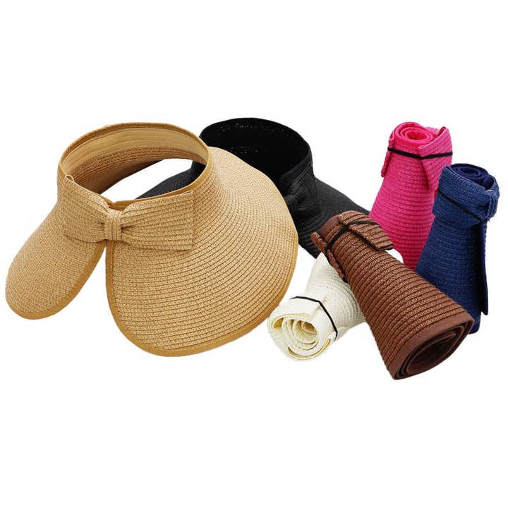 Assorted Pack And Go Paper Straw Wide Roll-up Sun Hat for wholesale on Faire0