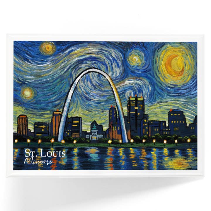 MAGNET St. Louis Missouri Waterfront Starry Night for wholesale by Lantern Press