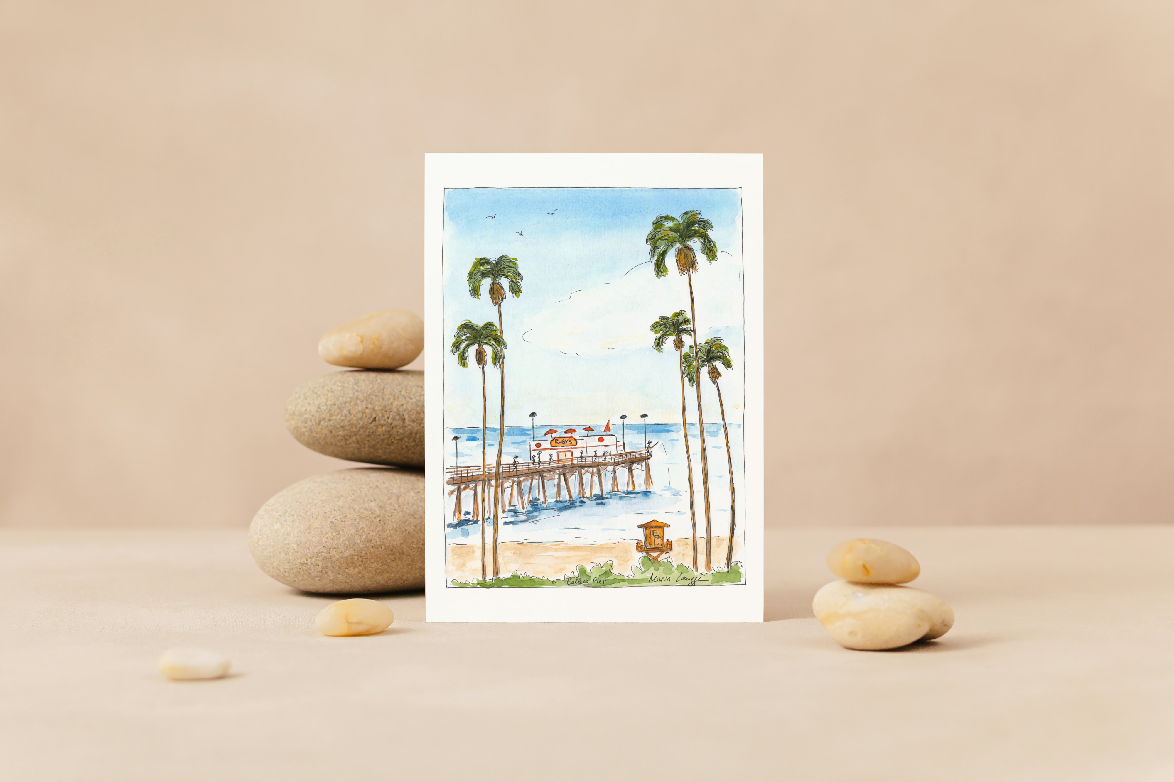 Maria Langgle - Wholesale Everyday Greeting Card - Balboa Pier Folded Greeting Card with Envelope 5x71