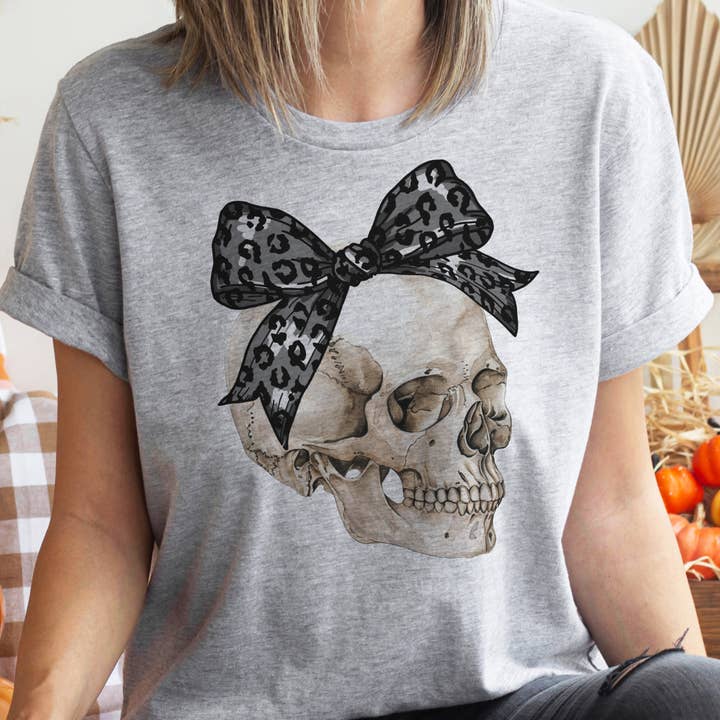 Girly Halloween Skull With Bow Girly Graphic Tee for wholesale by Par.tees by Party On!