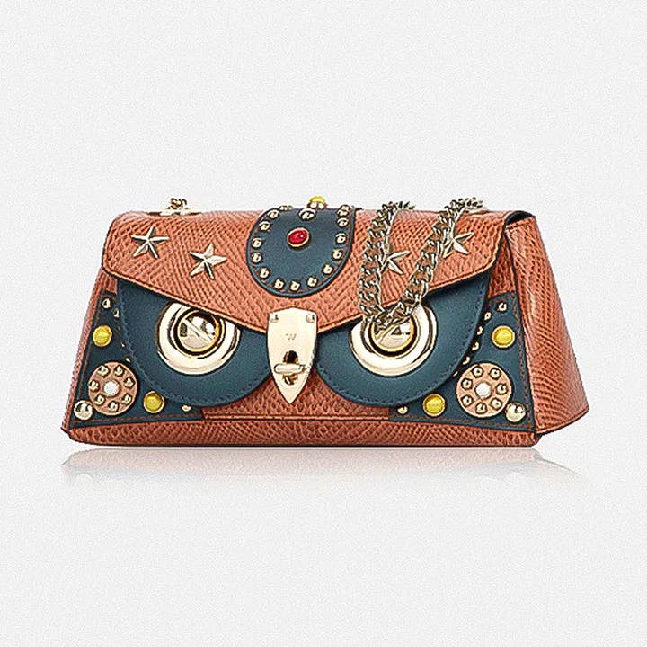 Retro Stud Patchwork Leather Lizard-Embossed Crossbody Bag for wholesale by WANACCESSORY