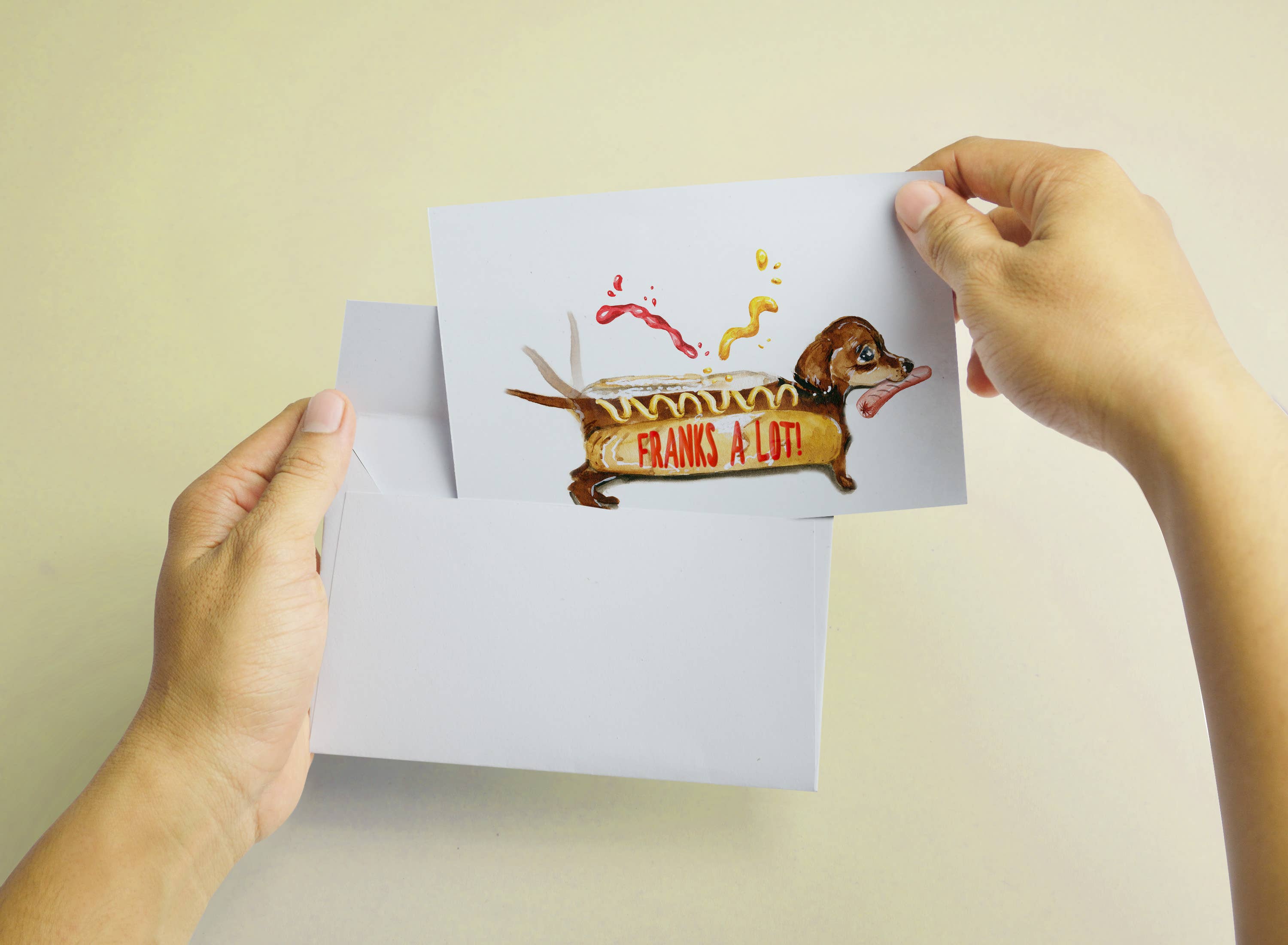 Liyana Studio - Venta al por mayor Tarjetas de agradecimiento - Wiener Frank You - Tarjeta de agradecimiento divertida1