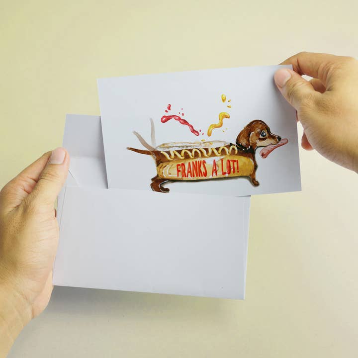 Liyana Studio - Venta al por mayor Tarjetas de agradecimiento - Wiener Frank You - Tarjeta de agradecimiento divertida1