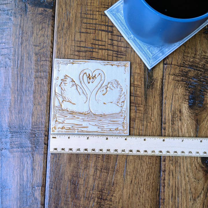 Stag and Branch - Wholesale Coasters - White and Gold Swan Polymer Clay Coaster2