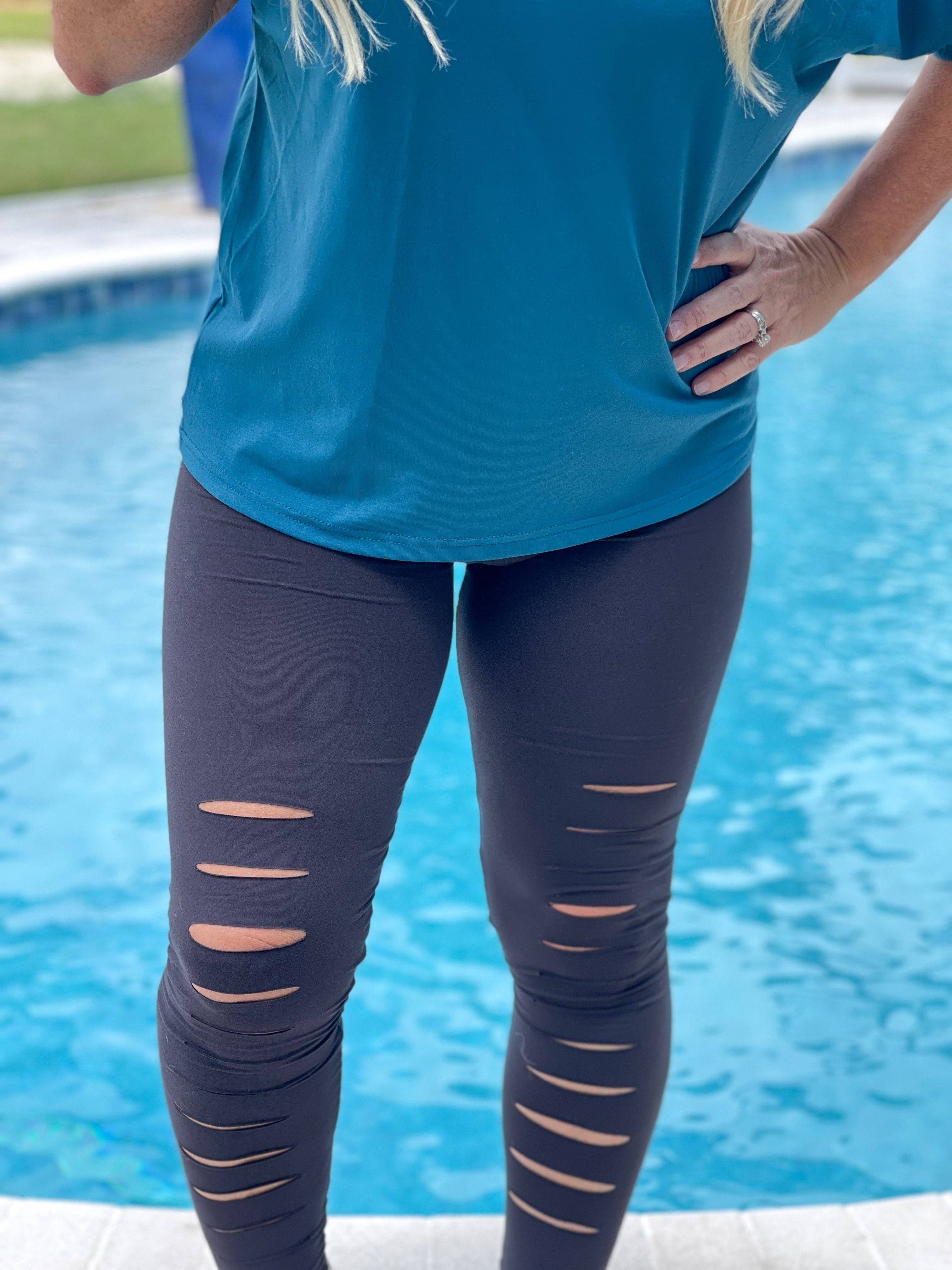 Harris Girls & Co. - Wholesale Fashion Leggings - Women's - Charcoal Distressed Leggings1