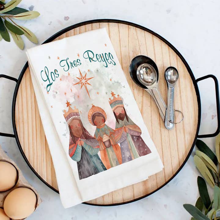 Los Tres Reyes Christmas 3 Kings Tea Towel for wholesale by Avery Lane Gifts