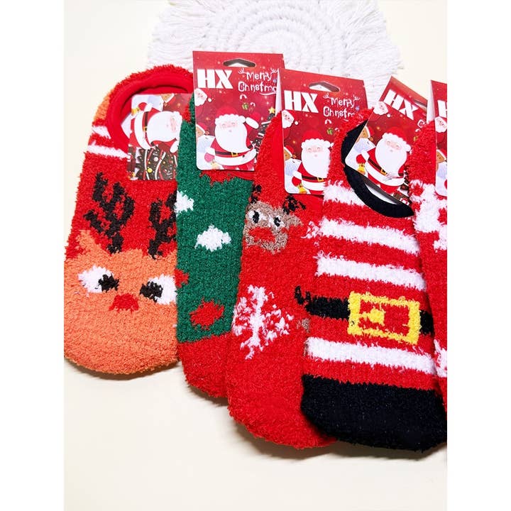 ASSORTED COLOR Christmas Theme Fuzzy Slipper Socks for wholesale on Faire2
