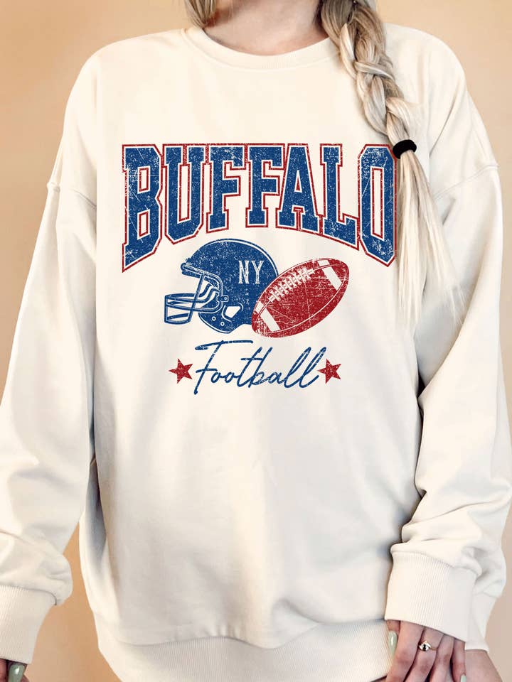 BUFFALO FOOTBALL OVERSIZE GRAPHIC TERRY SWEATSHIRTS for wholesale by Rustee Clothing