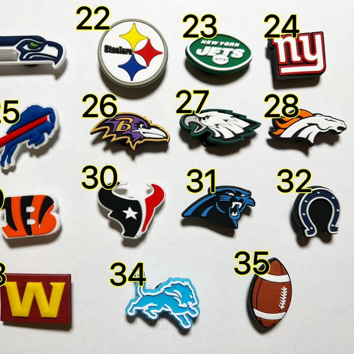 JuliesDecal - Wholesale Shoe Accessories - Pick your favorite FOOTBALL TEAM LOGO shoe charms