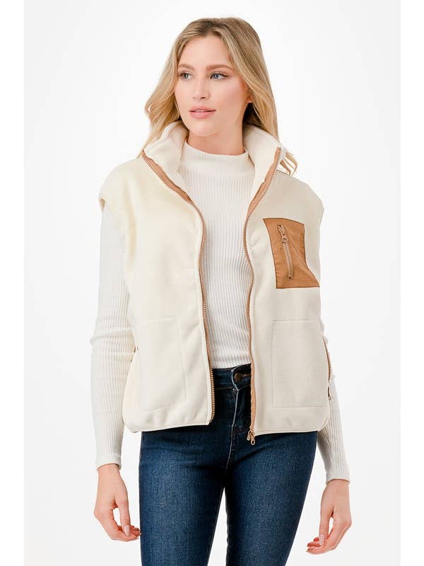 Color 5 - Wholesale Outerwear Vest - Women's - Polar fleece soft contrast pockets fashion zipper vest