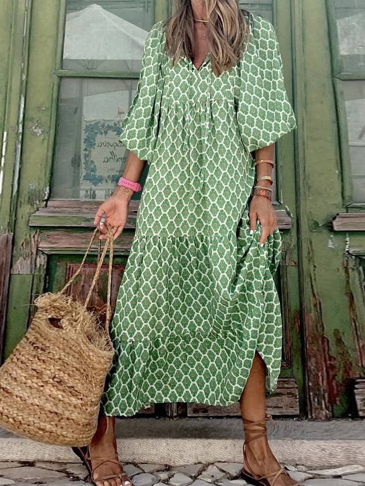 Rosa Clothing - Wholesale Dress - Women's - Bohemia Floral Balloon Sleeves loose flare swing dress