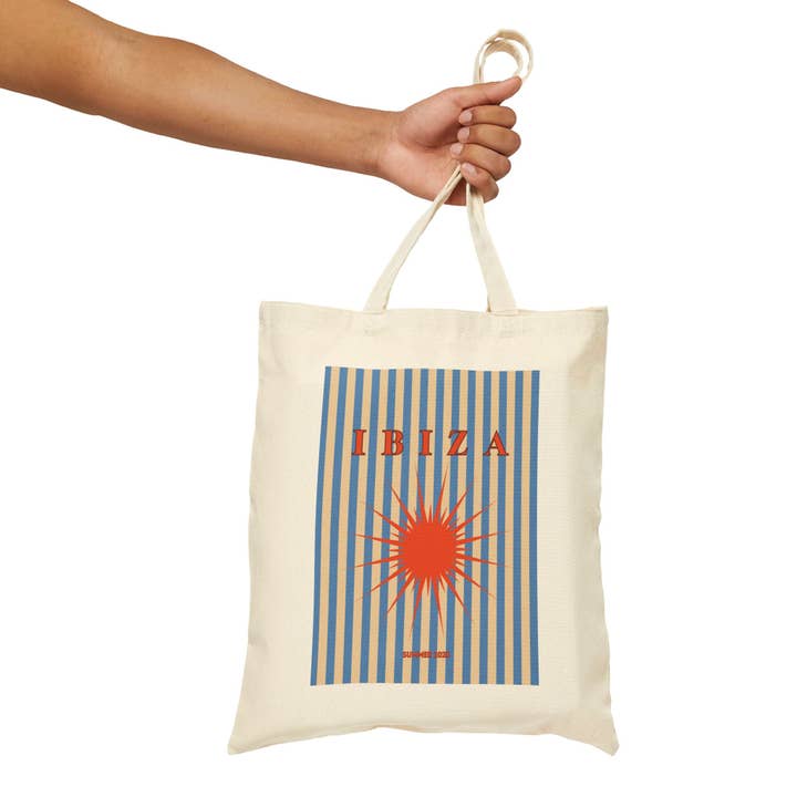 Natural IBIZA Summer Cotton Canvas Tote Bag, for wholesale on Faire