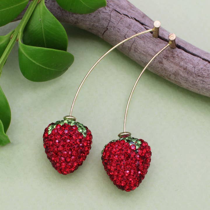 Fresh off the Vine Crystal Strawberry Earrings for wholesale by ZAD