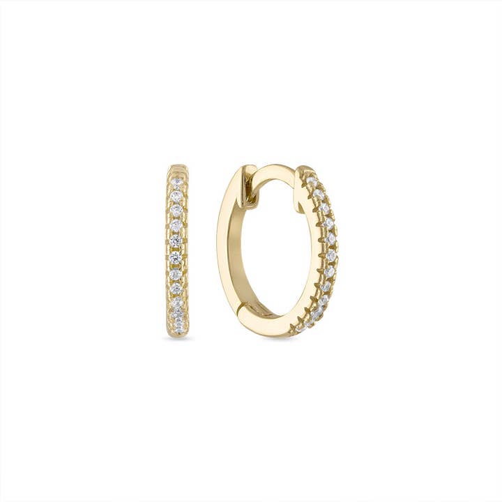 SKN Collections - Wholesale Huggie Earrings - Vermeil Essential Pave' CZ Small Hoop Huggies