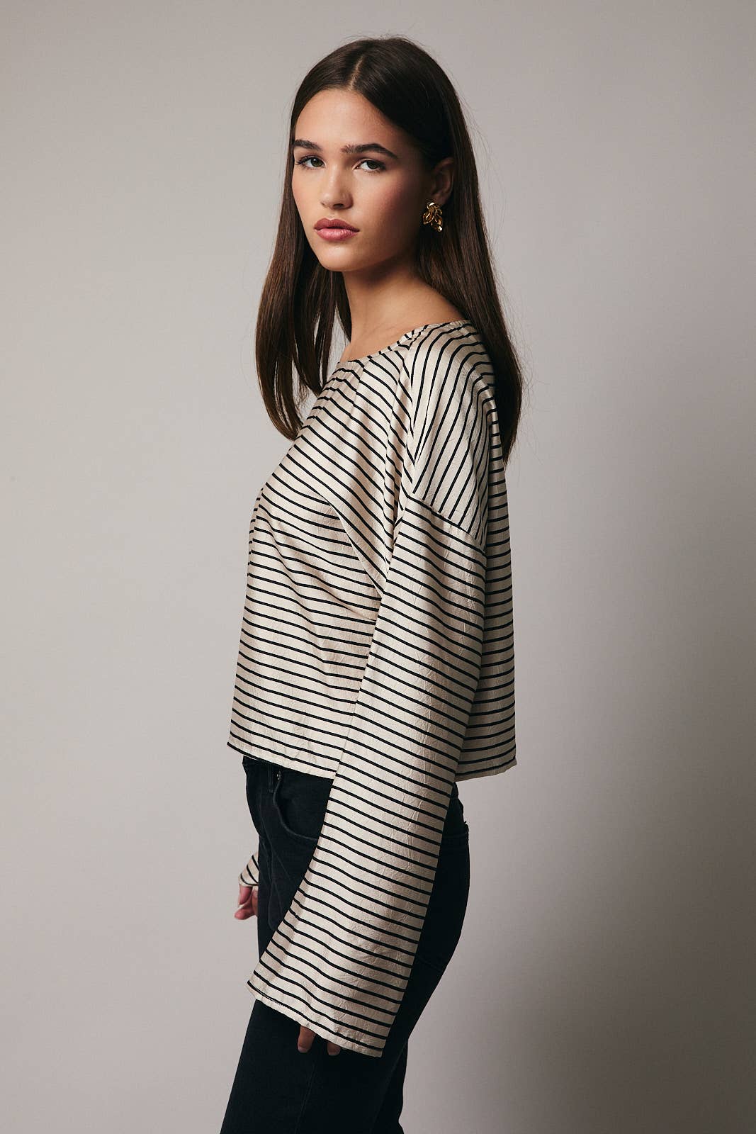 Sunday Edition - Vente Chemisier – femme - BLOUSE À RAYURES À MANCHES LONGUES ET COL LARGE7