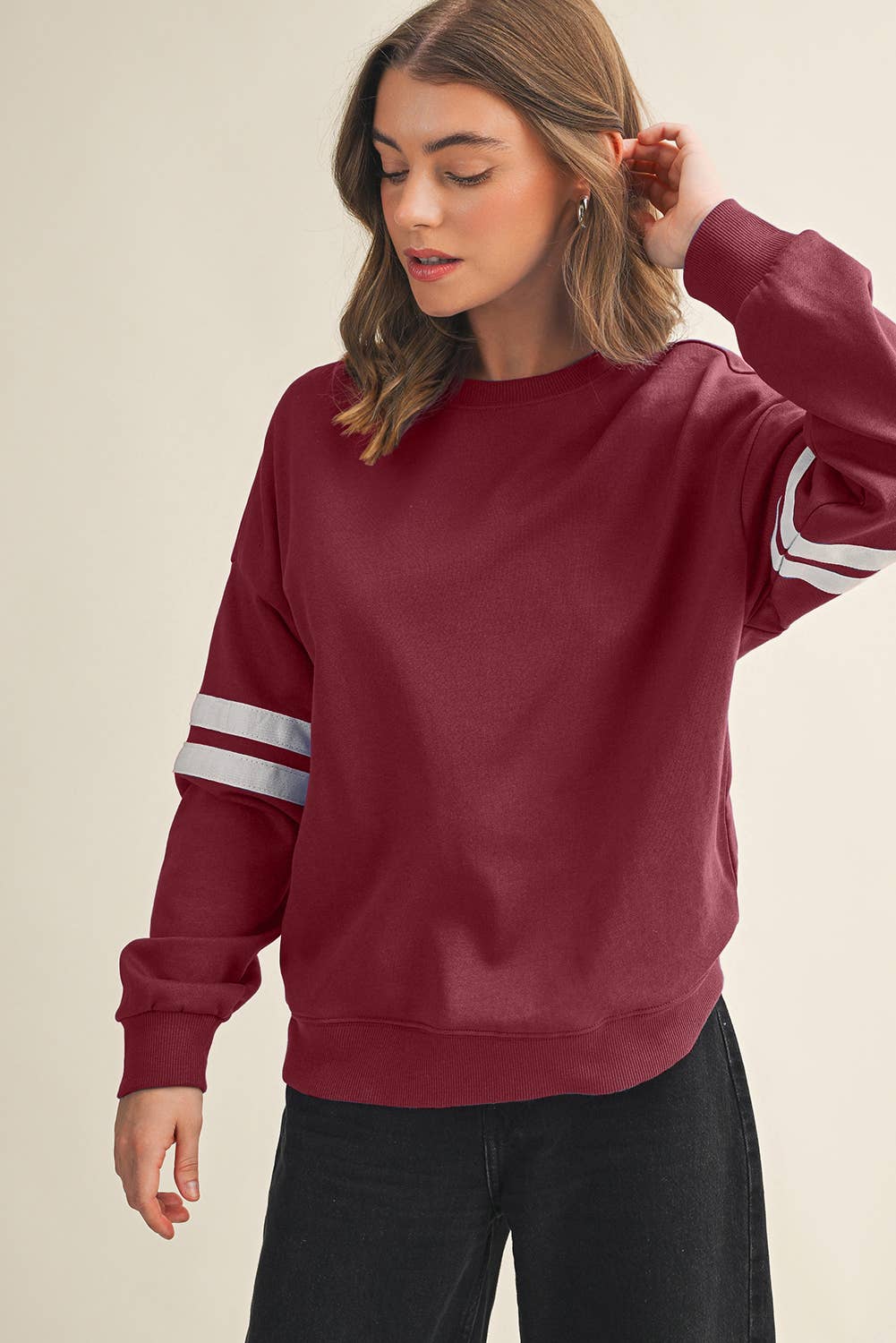 Aapparella - Wholesale Shirt - Women's - Striped Detail Drop Shoulder Oversized Sweatshirt | S-XL10