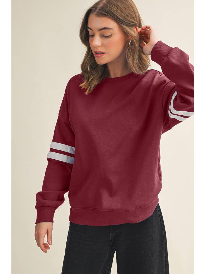 Aapparella - Wholesale Shirt - Women's - Striped Detail Drop Shoulder Oversized Sweatshirt | S-XL10