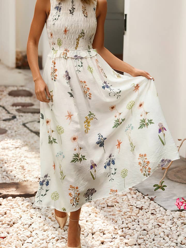 LDC Pocket High Waist Shift Floral Midi Dress for wholesale by Little Daisy Closet