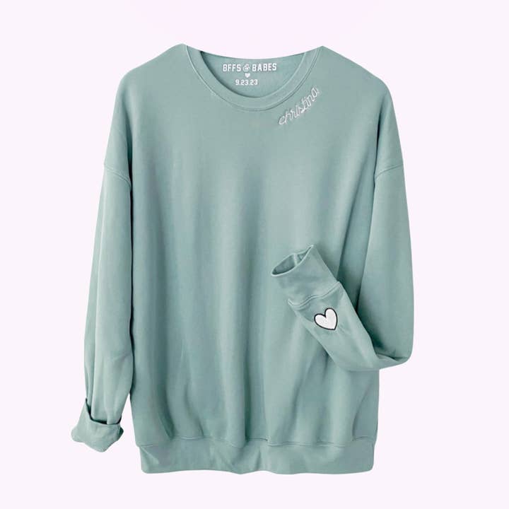 BFFS & BABES x YOU ♡ personalized label + stitch collar seafoam sweatshirt for wholesale by BFFS & BABES