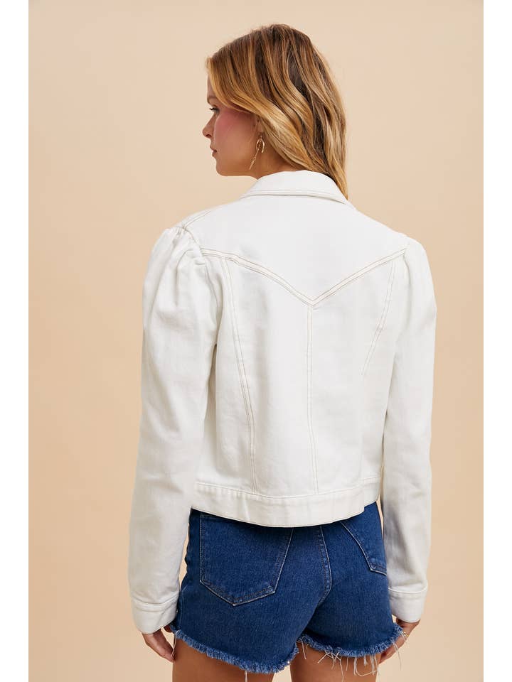 In Loom - Wholesale Denim Jacket - Women's - SHIRRED SLEEVE CROPPED DENIM JACKET