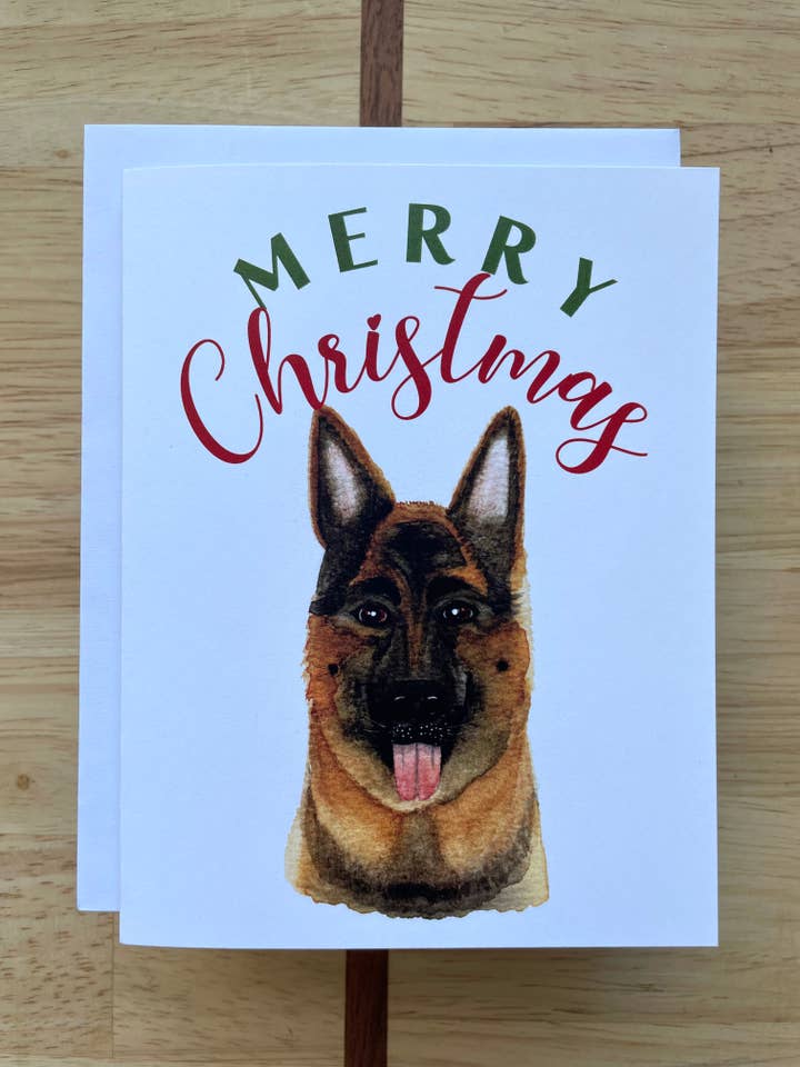 German Shepherd Dog Christmas - Aquarel wenskaart voor wholesale door Kristin Schmidt Artist