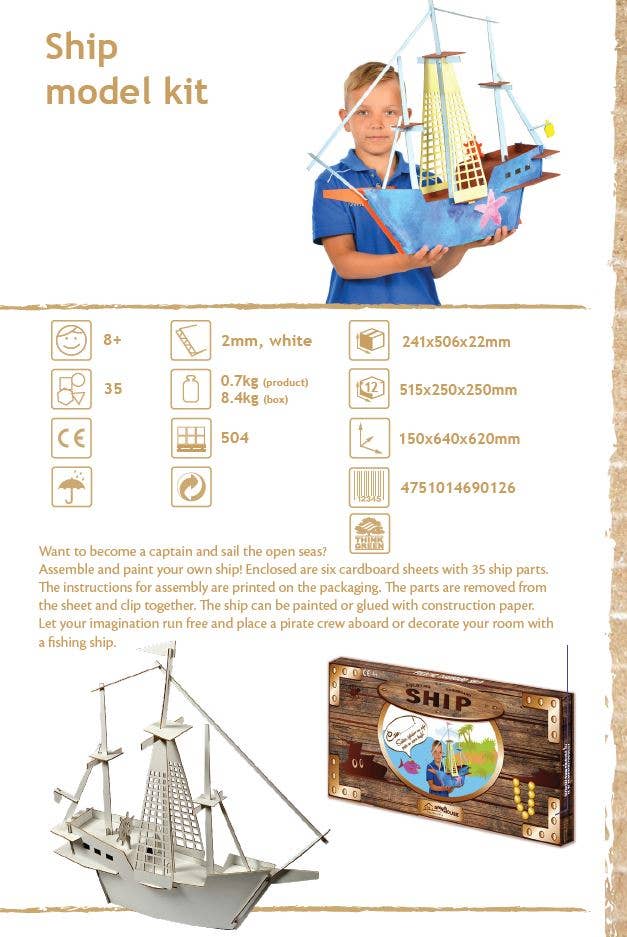 Annahouse - Wholesale Doe-het-zelf-knutselset - Kinderen - Scheepsmodelkit, kartonnen speelgoed voor de bouw, DIY, 3D, 7+6