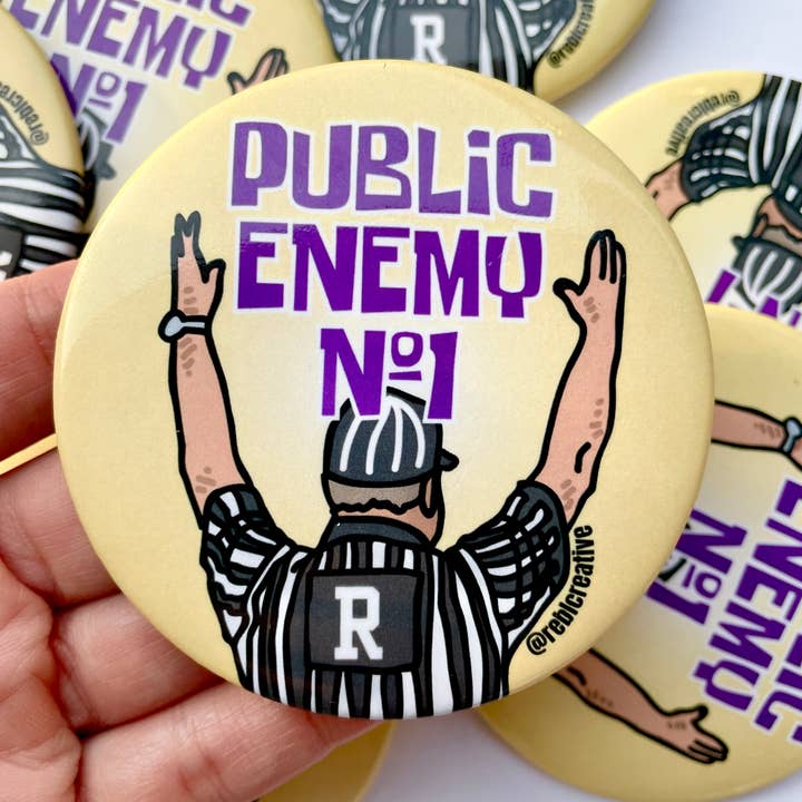 Public Enemy No. 1 - Purple & Yellow - Game Day Button for wholesale by REBL Creative