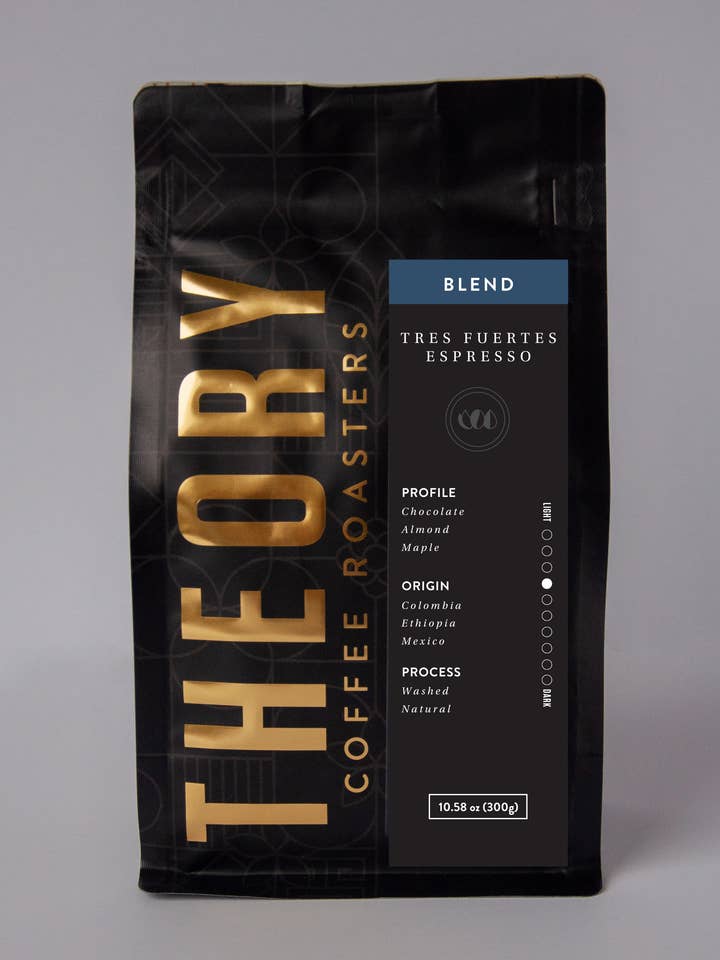 Tres Fuertes Espresso for wholesale by Theory Coffee Roasters