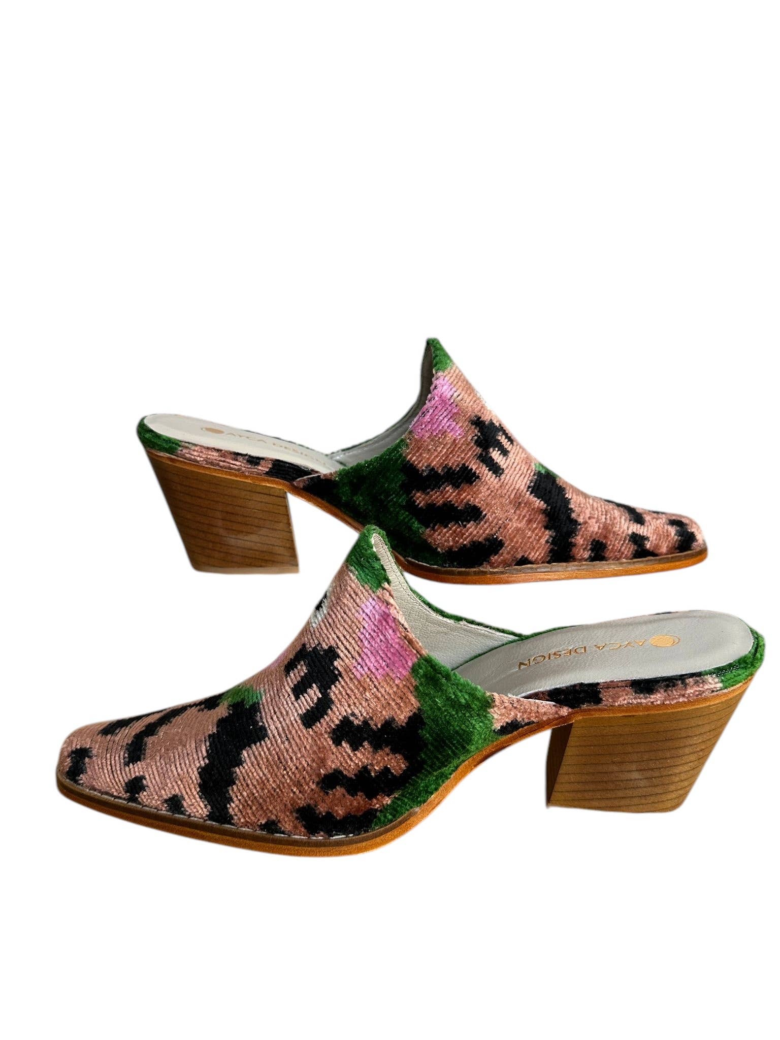 AYCA DESIGN - Wholesale Mules - Women's - Silk Velvet Ikat Chunky Heel Mule3