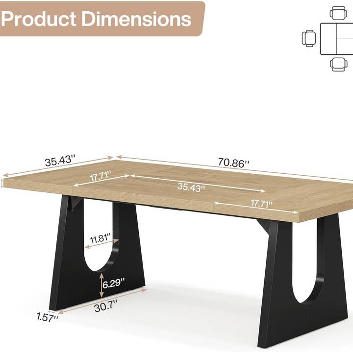 Oak And Black Rustic Dining Table 70.9 Inch For 6 To 8 People for wholesale on Faire1