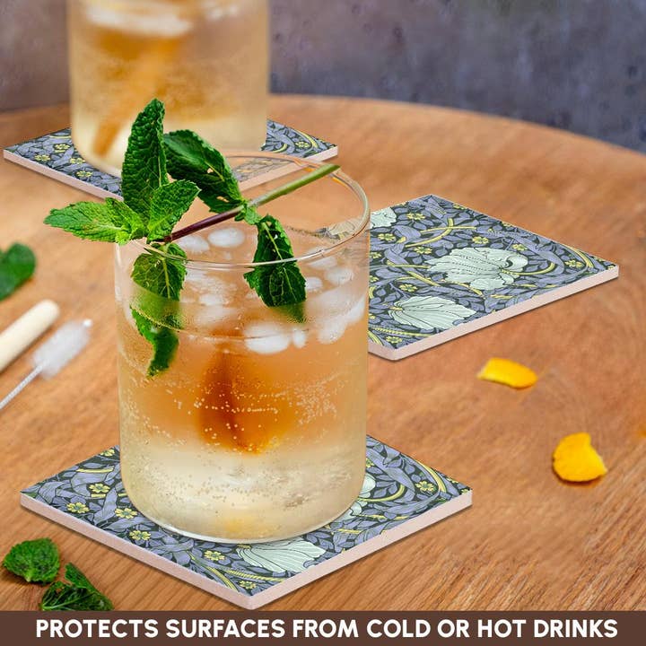 3dRose - Wholesale Coasters - 3dRose, Image of William Morris Style Gray And Yellow Floral Painting, Coaster2