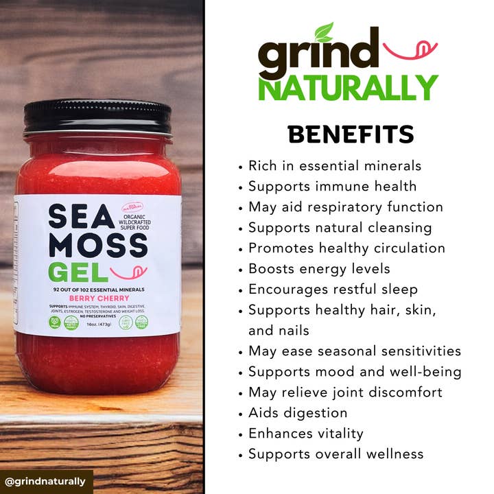 Grind Naturally Organics - Venta al por mayor Suplementos/vitaminas para beber - Mejor Gel de Musgo Marino - Inspirado por Dr. Sebi 100% Orgánico Crudo1