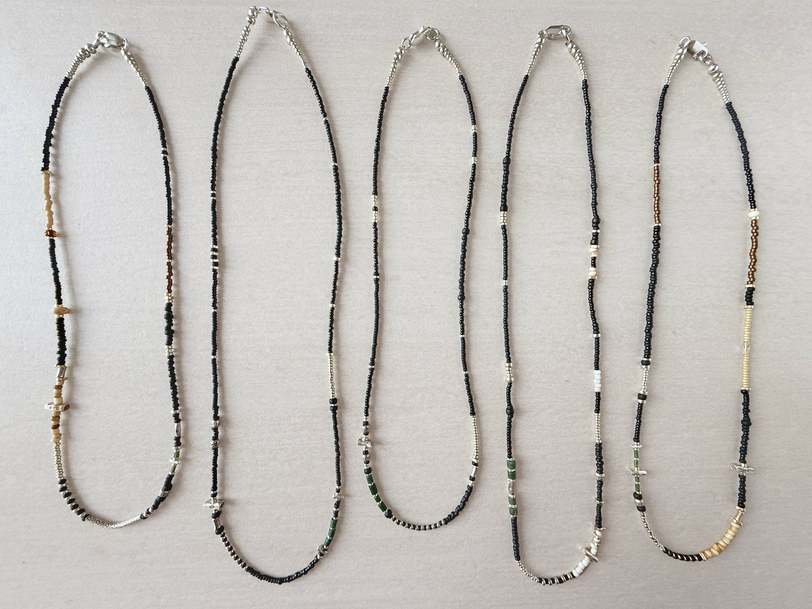 LoR - Wholesale Beaded/Pearl Necklace - Black Beaded Necklace Set No. 2 / Five One-of-a-Kind 1