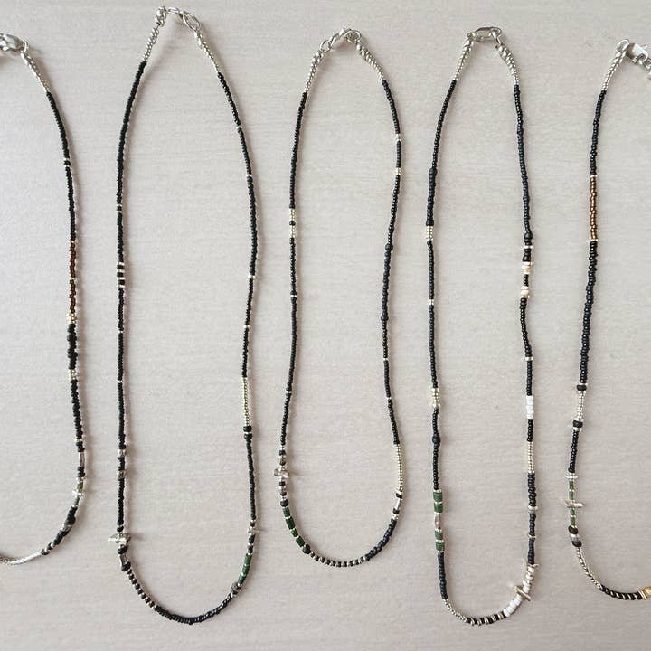 LoR - Wholesale Beaded/Pearl Necklace - Black Beaded Necklace Set No. 2 / Five One-of-a-Kind 1