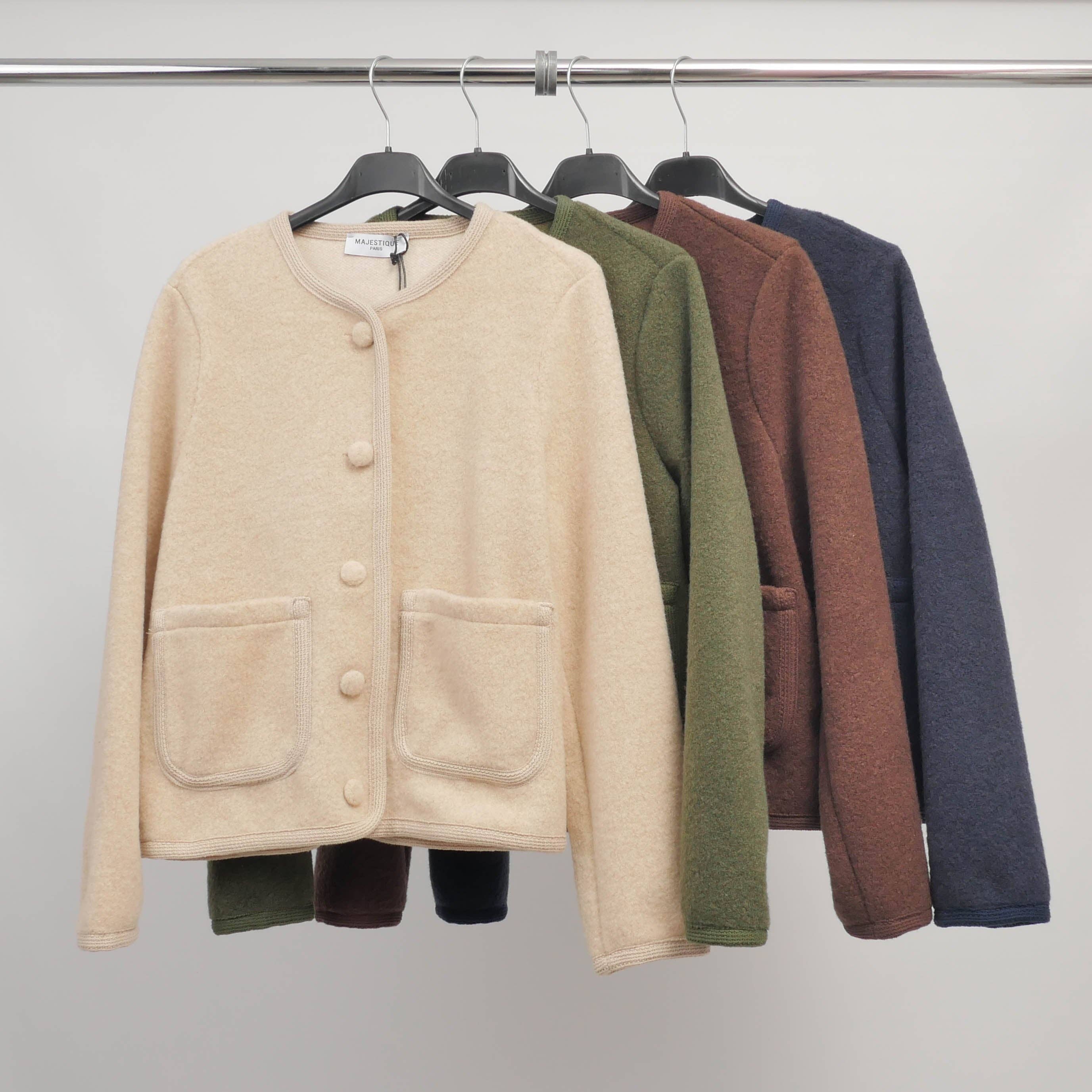 Cecile Wang - Vente Veste – femme - Veste boutonnée bord-côte col rond – MJ852033