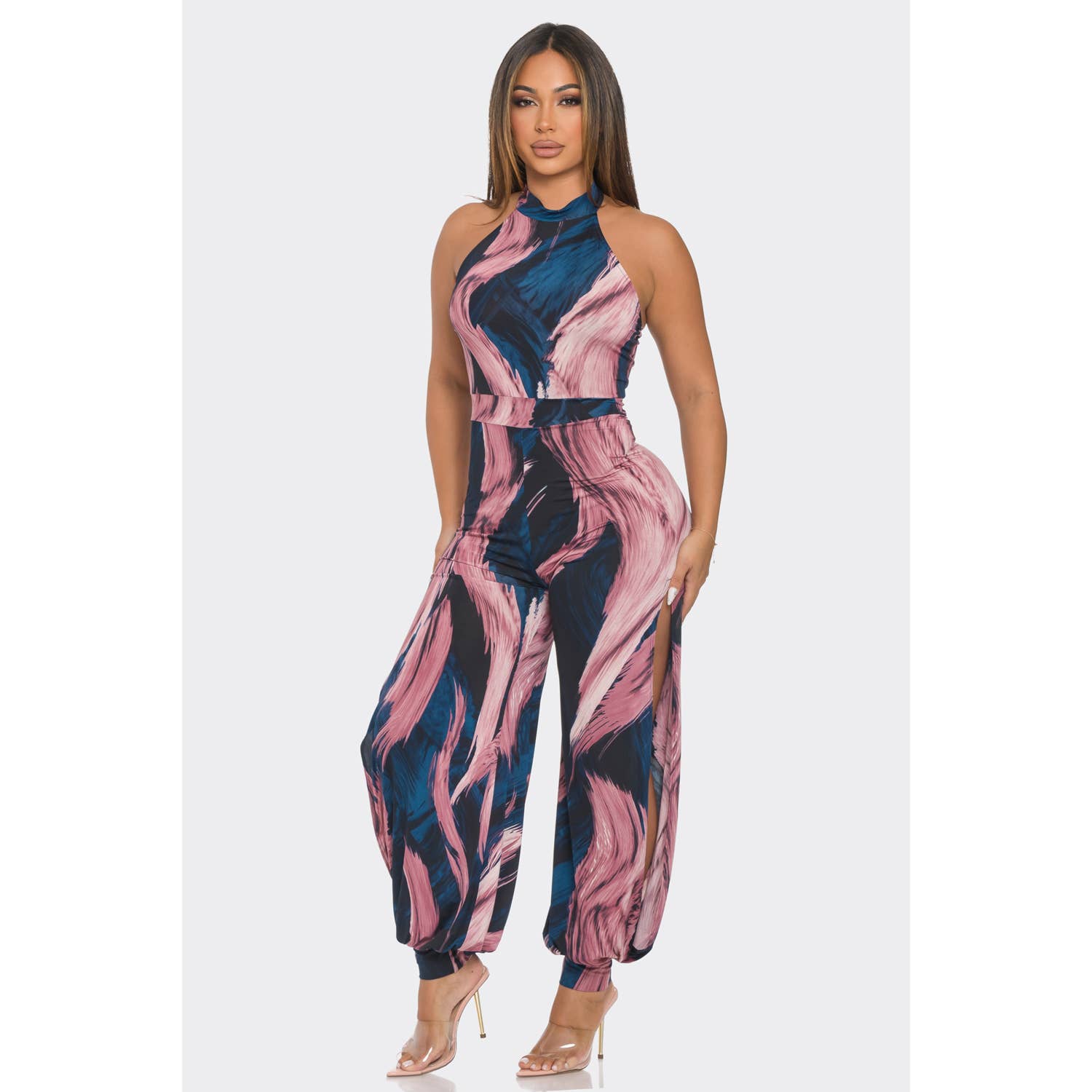 MARINEBLAU/MAUVE J7414 Overall mit offenem Aufdruck für den Großhandel auf Faire3