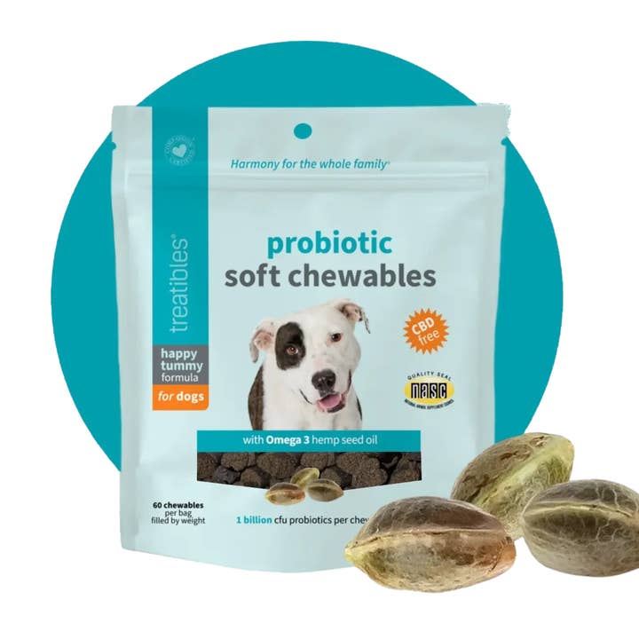 Treatibles Happy Tummy Probiotic for Dogs Soft Chewables, 5.3 oz, 60 Count - Digestive Support, Immune System, Gut Health for wholesale by Playful Tail
