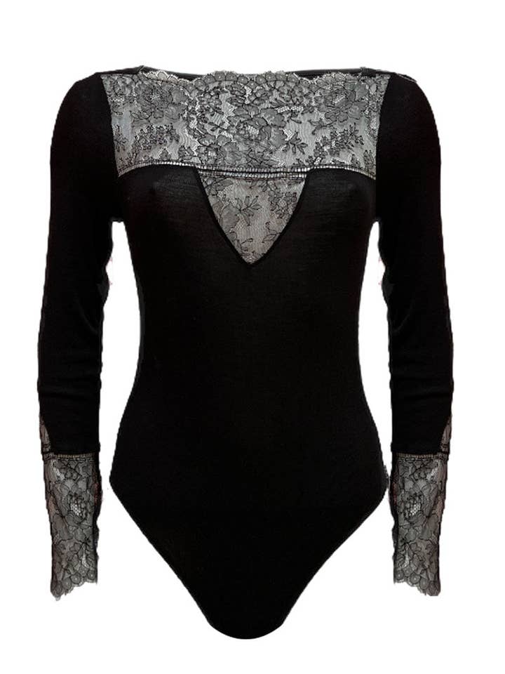 775 04 Long sleeve body in wool, silk and lace with lace, indentelle d for wholesale by Madiva