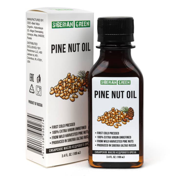 SiberianGreen - Wholesale Bath/Body Oil - Siberian Pine Nut Oil | 100% Natural Extra Virgin Cold Pressed 100 ml 3.4 fl oz | Unrefined Raw Wild Harvested Exclusive Omega-6