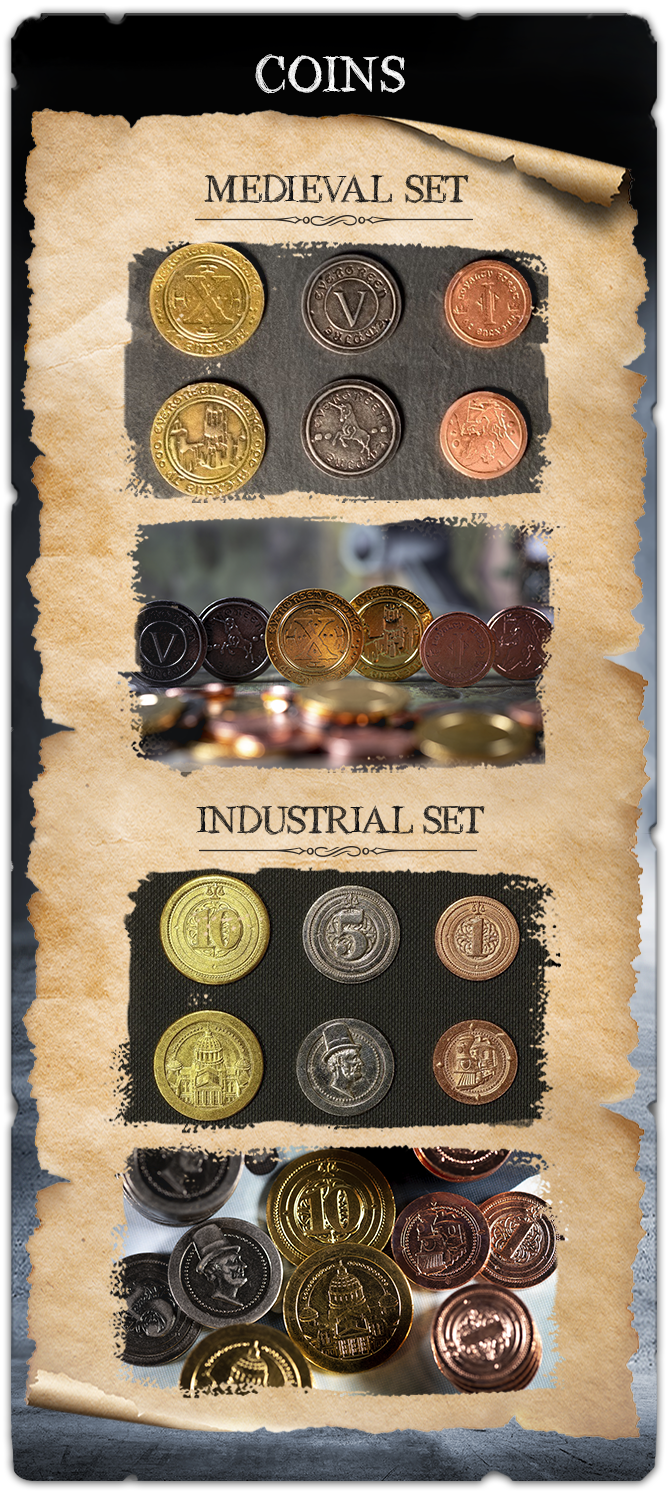 Mayday Games - Venta al por mayor Juegos de mesa - Set de mejora para juego de mesa con 50 monedas metálicas medievales2