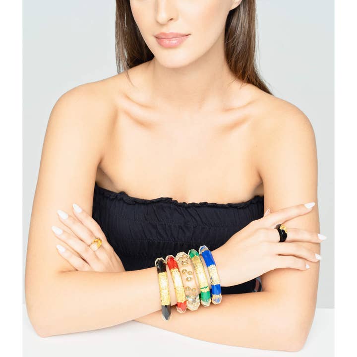 Gold & Honey - Wholesale Bangle Bracelet - Royal Blue 24K Gold Leaf Faceted Bangle with Hinge4