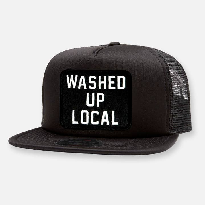 WASHED UP LOCAL FLAT BILL PATCH HAT for wholesale by Webig Moto Company