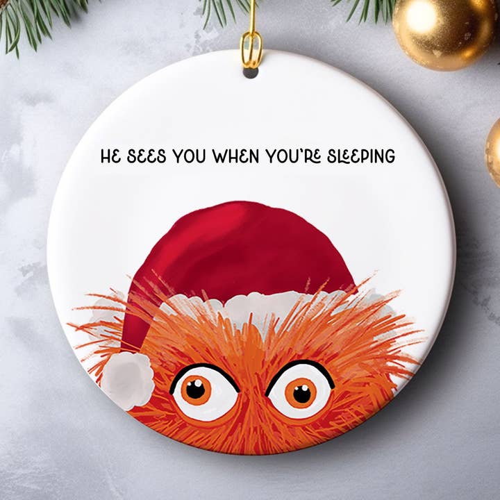 gritty claus he sees you when you're sleeping philly christmas ornament for wholesale by Square Peggy