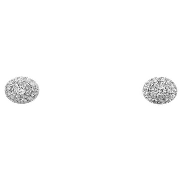 Pavé CZ Disk stud earrings-Rhodium for wholesale by S&A Fashions